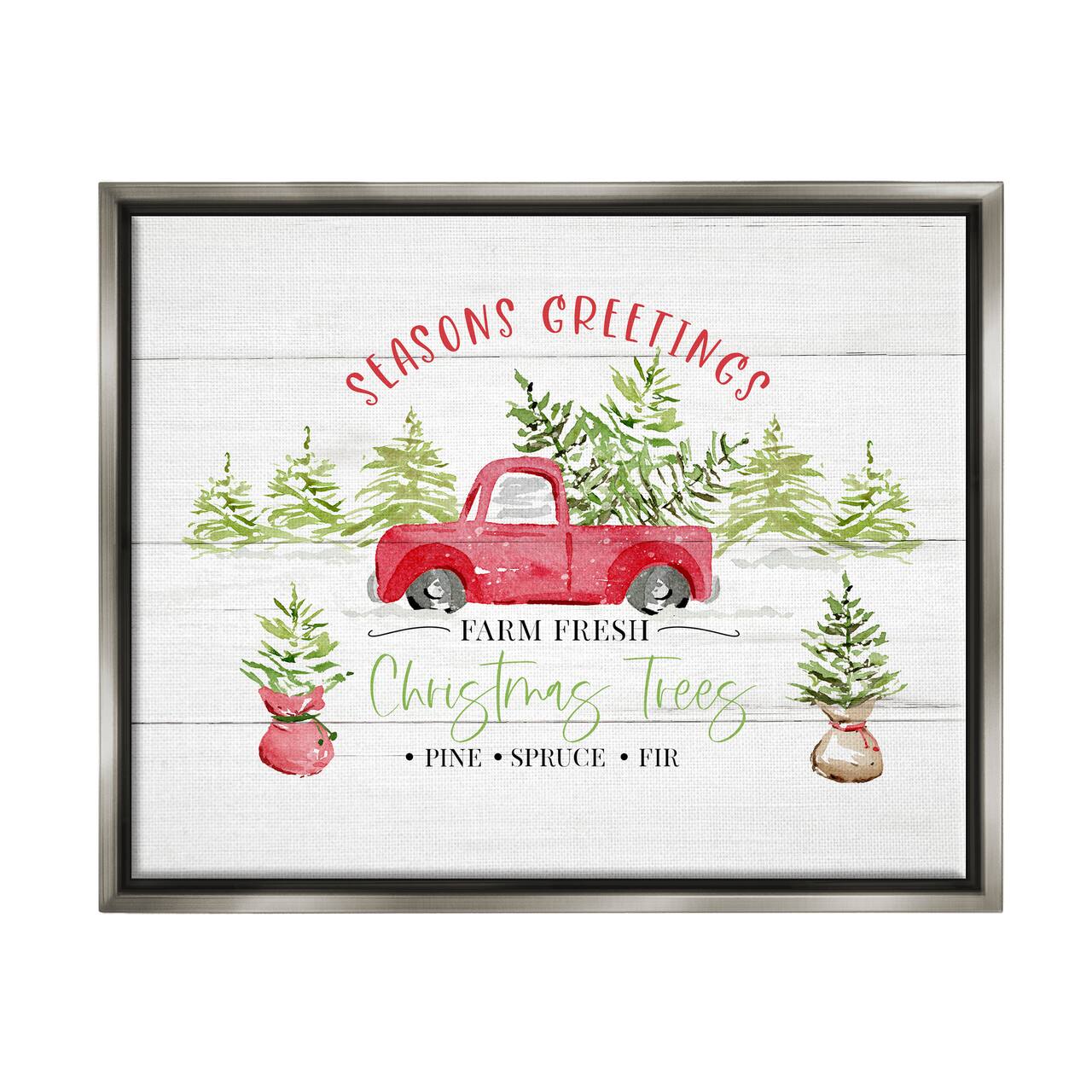 Stupell Industries Farm Fresh Christmas Trees Seasonal Framed Floater Canvas Wall Art